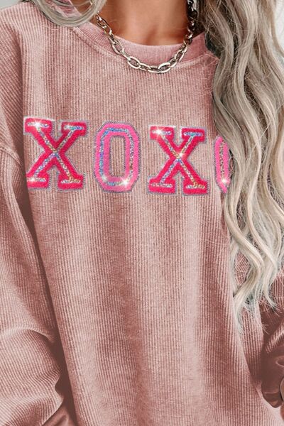 XOXO Round Neck Dropped Shoulder Sweatshirt